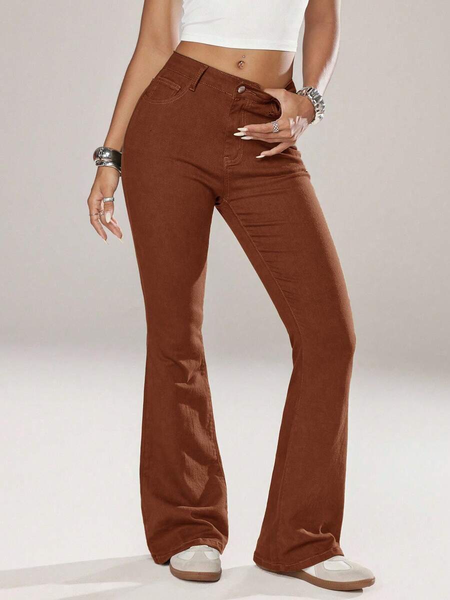 Flexra Women Flared Pocket Casual All-Match Denim Flared Jeans Y2k Bootcut Jeans