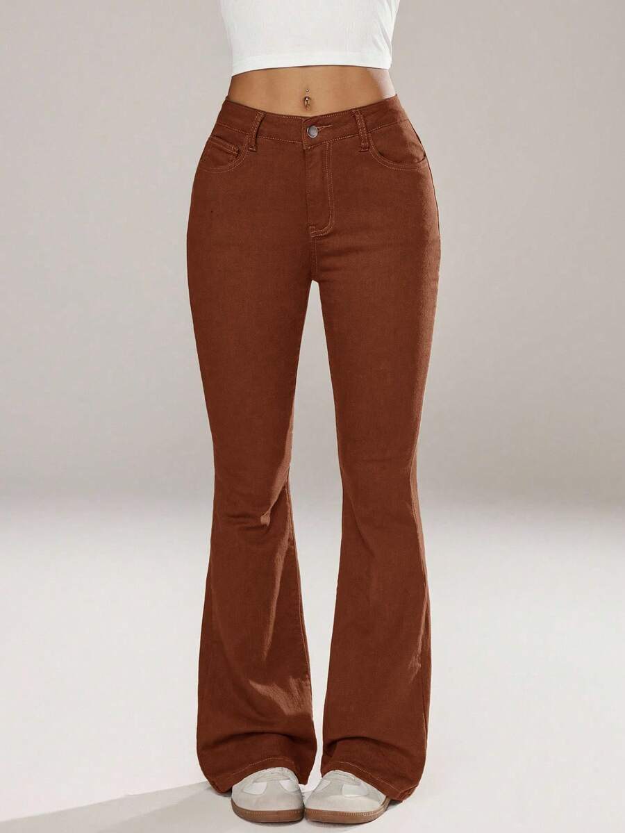 Flexra Women Flared Pocket Casual All-Match Denim Flared Jeans Y2k Bootcut Jeans