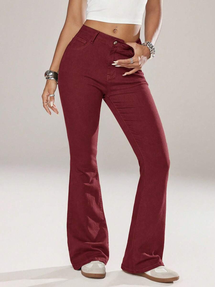 Flexra Women Flared Pocket Casual All-Match Denim Flared Jeans Y2k Bootcut Jeans