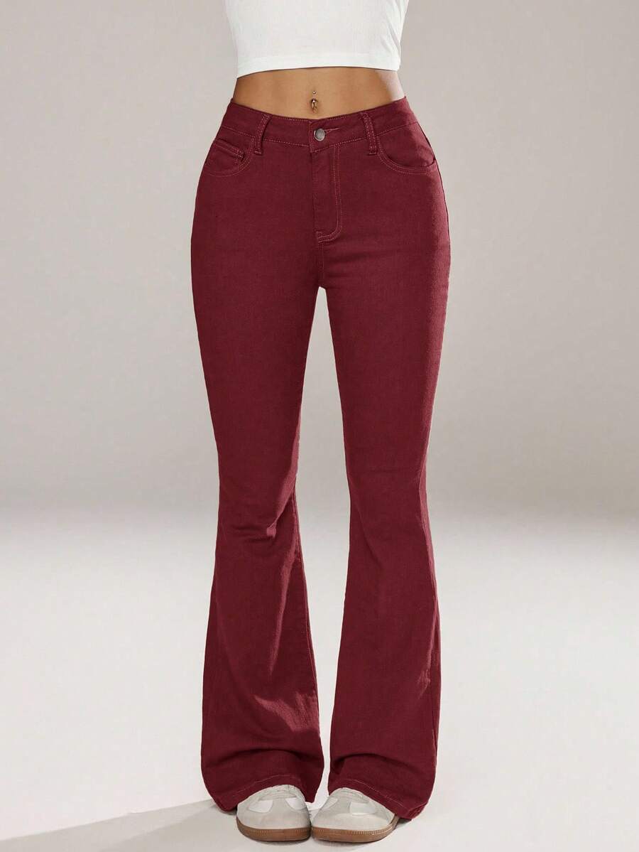 Flexra Women Flared Pocket Casual All-Match Denim Flared Jeans Y2k Bootcut Jeans