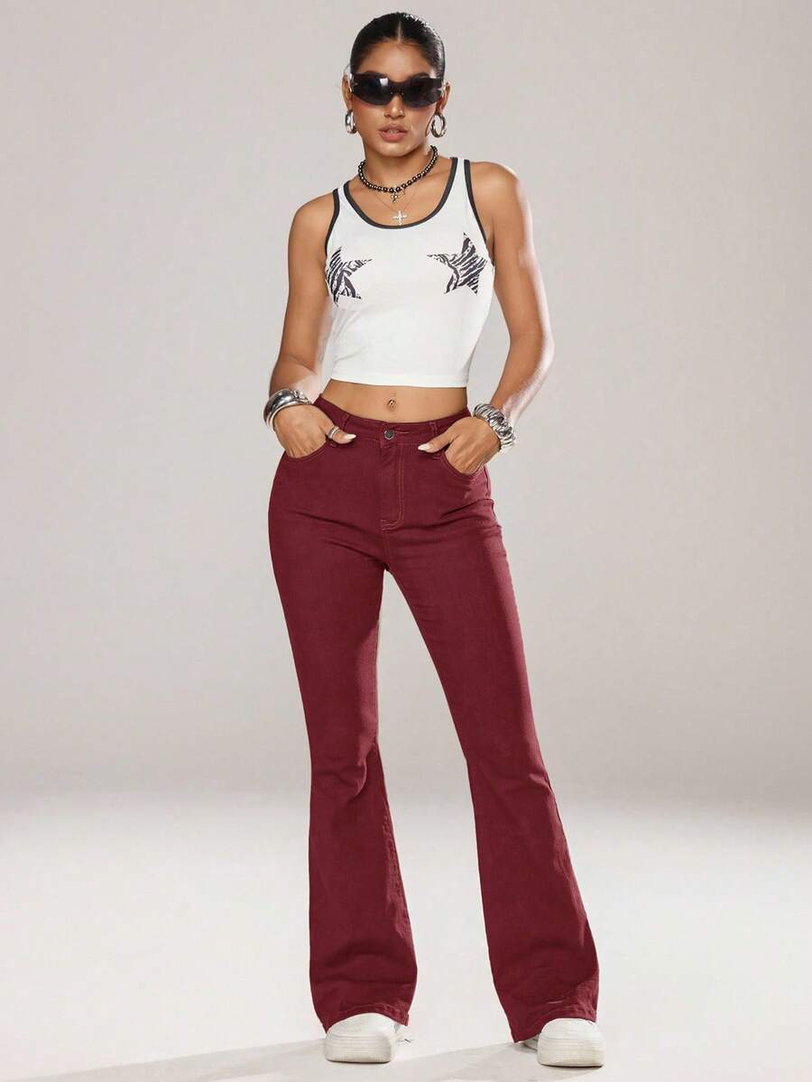 Flexra Women Flared Pocket Casual All-Match Denim Flared Jeans Y2k Bootcut Jeans