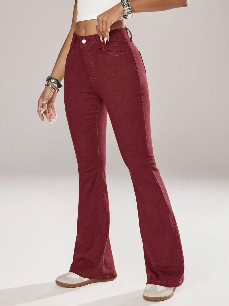 Flexra Women Flared Pocket Casual All-Match Denim Flared Jeans Y2k Bootcut Jeans