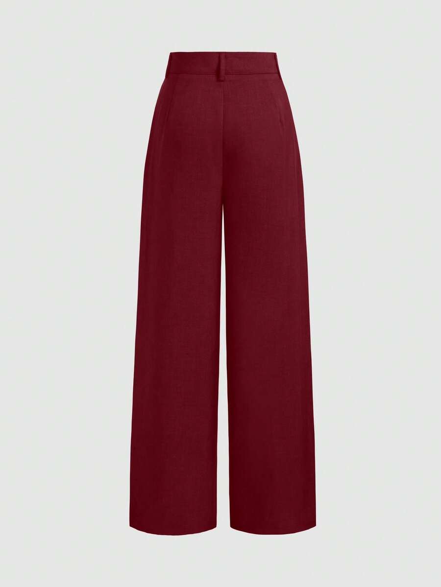 Vela Rue Minimalist Design Jumpsuit Pants, Hook & Zipper Closure, Thin Solid Green Straight Leg Trousers, Flattering Wide Leg, Fashionable All Season