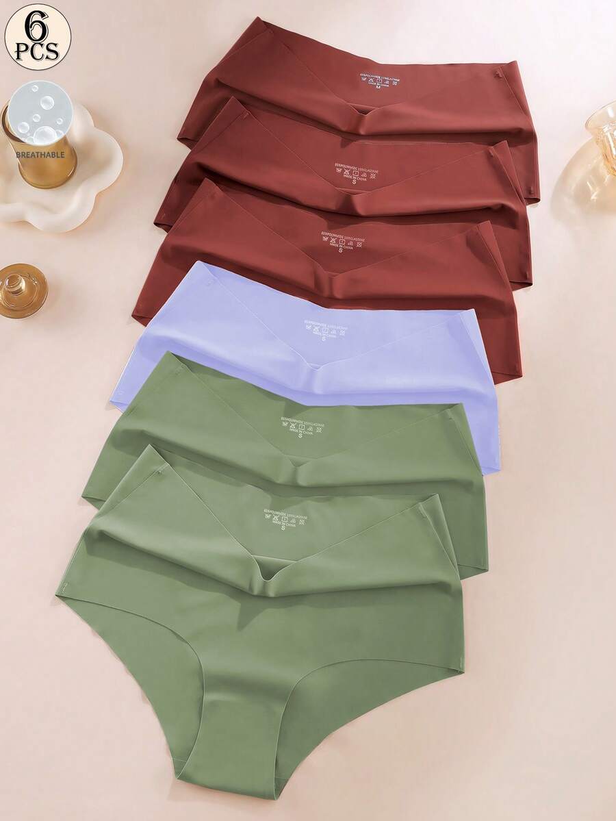 Aofeiqike 6pcs High Waist Plus Size Women Briefs, Sexy Seamless Breathable Ice Silk Panties, Comfortable Soft Hipster Underwear