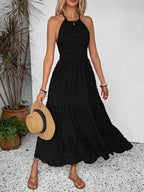 Breezaya Summer Holiday Solid Color Textured Backless Dress For New Year Clothes Maxi Vacation Beach Outfits Women