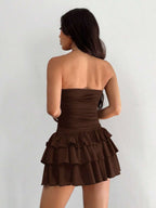 MainGRL Knitted Fabric A-Line Sleeveless Mini Dress In Burgundy Tube Top Dress Ruffle Dress,Party Dress