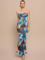 Selianne Sleeveless Twist Cutout Back Tie Up Bodycon Maxi Leopard Print Dress