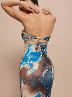 Selianne Sleeveless Twist Cutout Back Tie Up Bodycon Maxi Leopard Print Dress