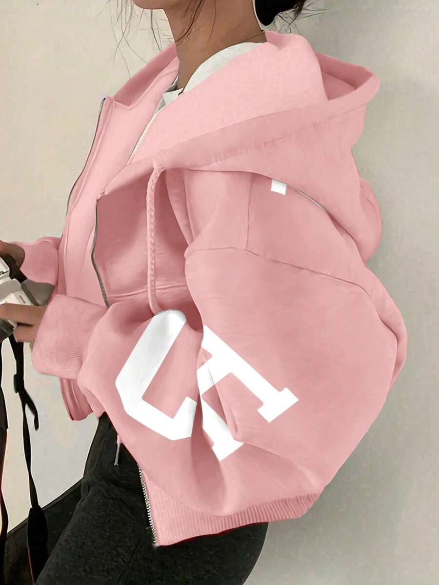 INAWLY Hooded Thermal Lined Sweatshirt, Autumn/Winter Short Loose Jacket,Ladies Spring/Fall Casual Pocket,Zipper Three Quarter Length Sleeve Hooded Oversized Regular Apricot Drop Shoulder Zip Up Women Hoodies,Three Quarter Sleeve Tops Graduation,Back To School Outfits,Graduation,Teacher Outfits For Women,Back To School Pullover