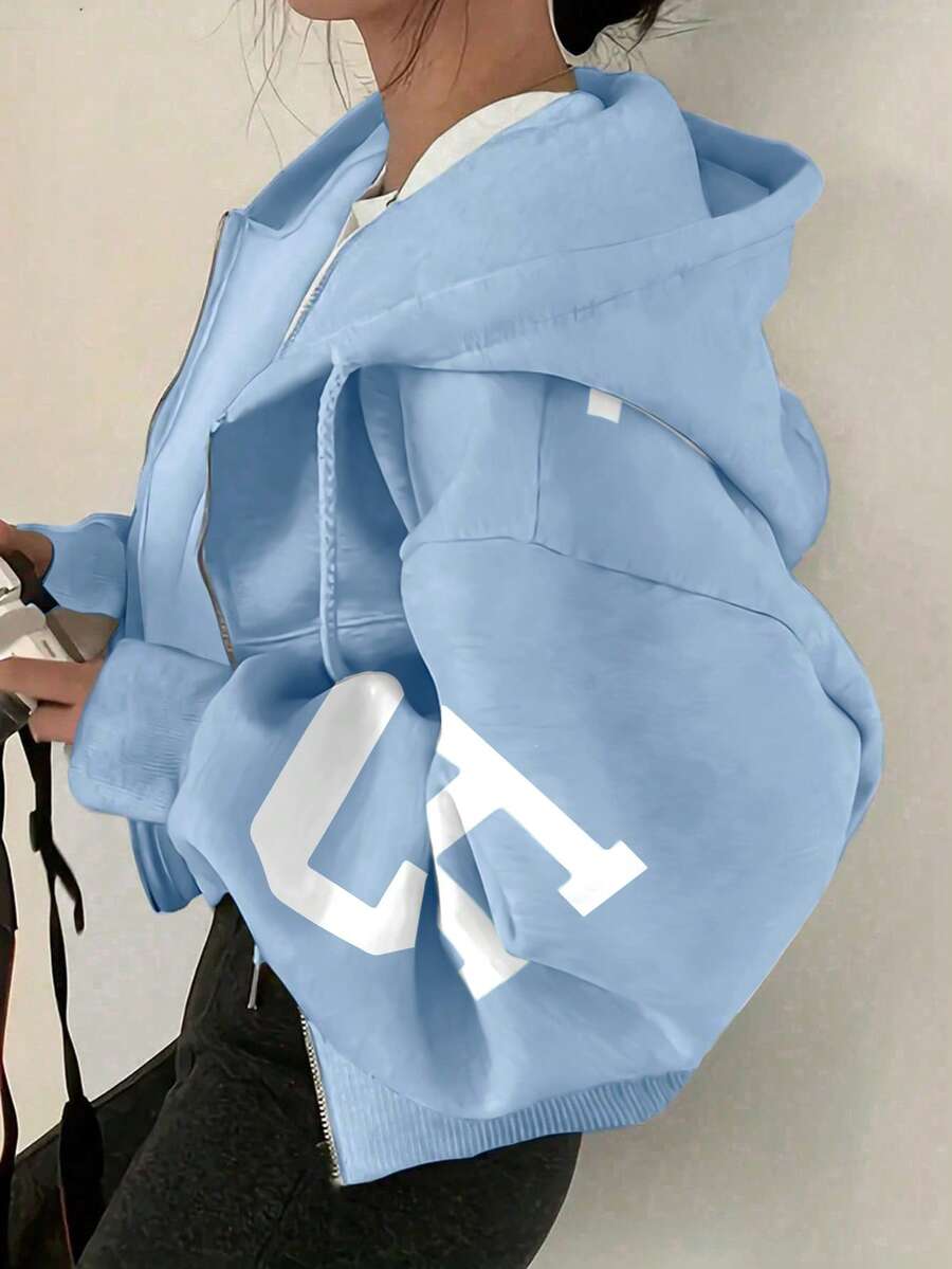 INAWLY Hooded Thermal Lined Sweatshirt, Autumn/Winter Short Loose Jacket,Ladies Spring/Fall Casual Pocket,Zipper Three Quarter Length Sleeve Hooded Oversized Regular Apricot Drop Shoulder Zip Up Women Hoodies,Three Quarter Sleeve Tops Graduation,Back To School Outfits,Graduation,Teacher Outfits For Women,Back To School Pullover