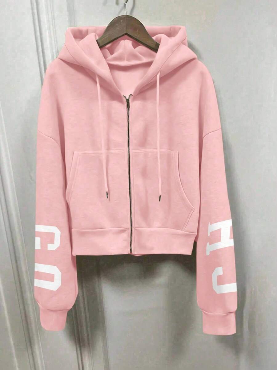 INAWLY Hooded Thermal Lined Sweatshirt, Autumn/Winter Short Loose Jacket,Ladies Spring/Fall Casual Pocket,Zipper Three Quarter Length Sleeve Hooded Oversized Regular Apricot Drop Shoulder Zip Up Women Hoodies,Three Quarter Sleeve Tops Graduation,Back To School Outfits,Graduation,Teacher Outfits For Women,Back To School Pullover