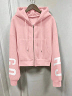 INAWLY Hooded Thermal Lined Sweatshirt, Autumn/Winter Short Loose Jacket,Ladies Spring/Fall Casual Pocket,Zipper Three Quarter Length Sleeve Hooded Oversized Regular Apricot Drop Shoulder Zip Up Women Hoodies,Three Quarter Sleeve Tops Graduation,Back To School Outfits,Graduation,Teacher Outfits For Women,Back To School Pullover