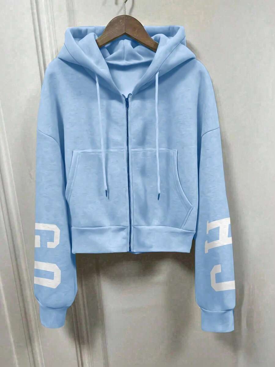 INAWLY Hooded Thermal Lined Sweatshirt, Autumn/Winter Short Loose Jacket,Ladies Spring/Fall Casual Pocket,Zipper Three Quarter Length Sleeve Hooded Oversized Regular Apricot Drop Shoulder Zip Up Women Hoodies,Three Quarter Sleeve Tops Graduation,Back To School Outfits,Graduation,Teacher Outfits For Women,Back To School Pullover