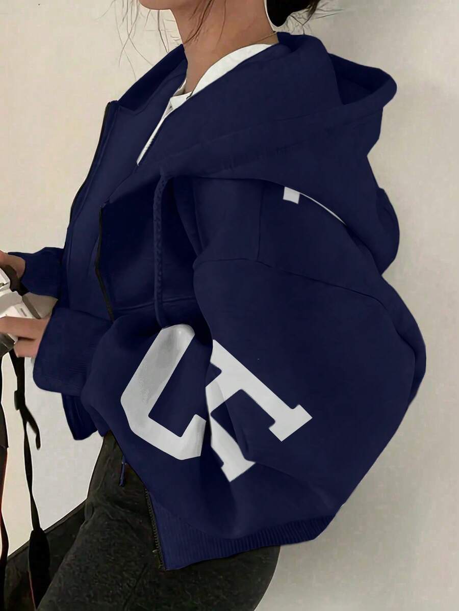 INAWLY Hooded Thermal Lined Sweatshirt, Autumn/Winter Short Loose Jacket,Ladies Spring/Fall Casual Pocket,Zipper Three Quarter Length Sleeve Hooded Oversized Regular Apricot Drop Shoulder Zip Up Women Hoodies,Three Quarter Sleeve Tops Graduation,Back To School Outfits,Graduation,Teacher Outfits For Women,Back To School Pullover