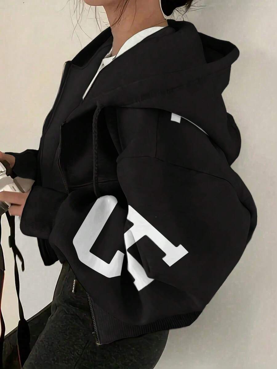INAWLY Hooded Thermal Lined Sweatshirt, Autumn/Winter Short Loose Jacket,Ladies Spring/Fall Casual Pocket,Zipper Three Quarter Length Sleeve Hooded Oversized Regular Apricot Drop Shoulder Zip Up Women Hoodies,Three Quarter Sleeve Tops Graduation,Back To School Outfits,Graduation,Teacher Outfits For Women,Back To School Pullover