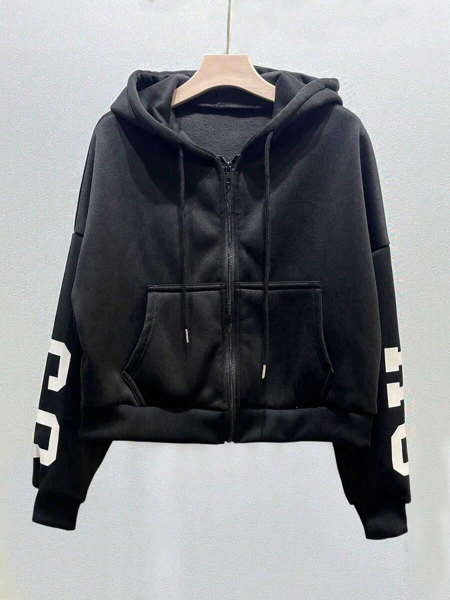 INAWLY Hooded Thermal Lined Sweatshirt, Autumn/Winter Short Loose Jacket,Ladies Spring/Fall Casual Pocket,Zipper Three Quarter Length Sleeve Hooded Oversized Regular Apricot Drop Shoulder Zip Up Women Hoodies,Three Quarter Sleeve Tops Graduation,Back To School Outfits,Graduation,Teacher Outfits For Women,Back To School Pullover