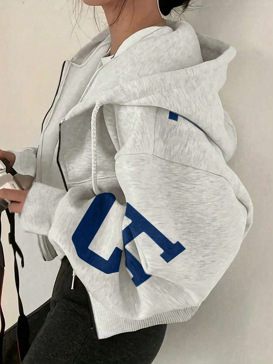 INAWLY Hooded Thermal Lined Sweatshirt, Autumn/Winter Short Loose Jacket,Ladies Spring/Fall Casual Pocket,Zipper Three Quarter Length Sleeve Hooded Oversized Regular Apricot Drop Shoulder Zip Up Women Hoodies,Three Quarter Sleeve Tops Graduation,Back To School Outfits,Graduation,Teacher Outfits For Women,Back To School Pullover