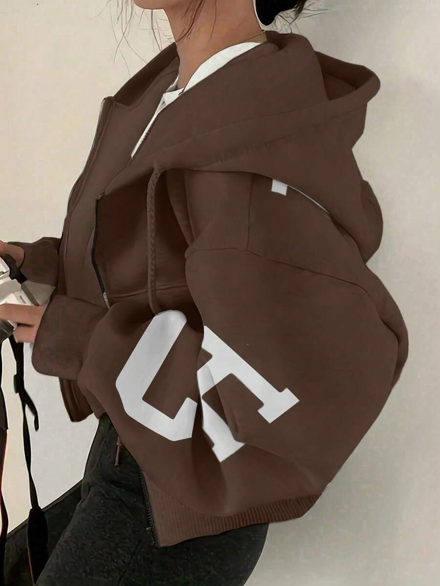 INAWLY Hooded Thermal Lined Sweatshirt, Autumn/Winter Short Loose Jacket,Ladies Spring/Fall Casual Pocket,Zipper Three Quarter Length Sleeve Hooded Oversized Regular Apricot Drop Shoulder Zip Up Women Hoodies,Three Quarter Sleeve Tops Graduation,Back To School Outfits,Graduation,Teacher Outfits For Women,Back To School Pullover