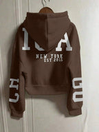 INAWLY Hooded Thermal Lined Sweatshirt, Autumn/Winter Short Loose Jacket,Ladies Spring/Fall Casual Pocket,Zipper Three Quarter Length Sleeve Hooded Oversized Regular Apricot Drop Shoulder Zip Up Women Hoodies,Three Quarter Sleeve Tops Graduation,Back To School Outfits,Graduation,Teacher Outfits For Women,Back To School Pullover