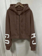 INAWLY Hooded Thermal Lined Sweatshirt, Autumn/Winter Short Loose Jacket,Ladies Spring/Fall Casual Pocket,Zipper Three Quarter Length Sleeve Hooded Oversized Regular Apricot Drop Shoulder Zip Up Women Hoodies,Three Quarter Sleeve Tops Graduation,Back To School Outfits,Graduation,Teacher Outfits For Women,Back To School Pullover