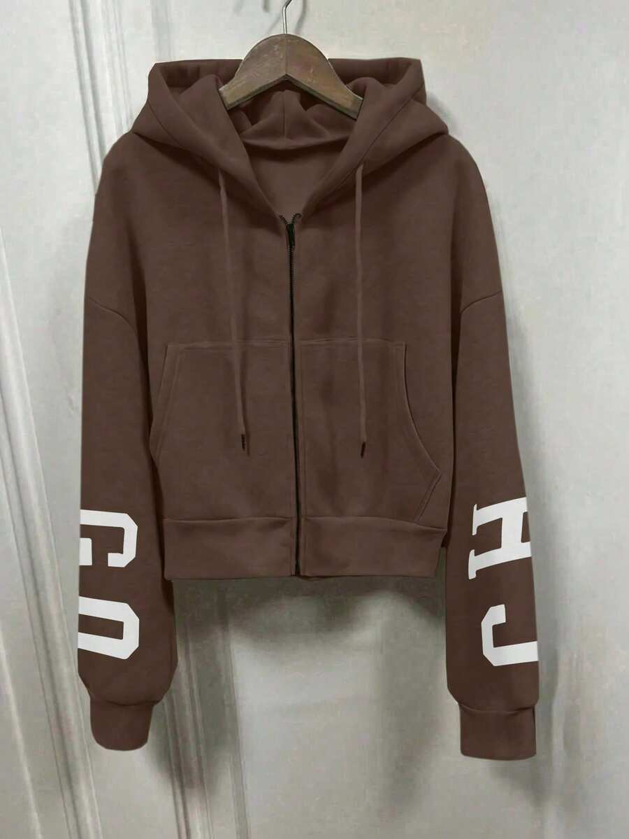 INAWLY Hooded Thermal Lined Sweatshirt, Autumn/Winter Short Loose Jacket,Ladies Spring/Fall Casual Pocket,Zipper Three Quarter Length Sleeve Hooded Oversized Regular Apricot Drop Shoulder Zip Up Women Hoodies,Three Quarter Sleeve Tops Graduation,Back To School Outfits,Graduation,Teacher Outfits For Women,Back To School Pullover