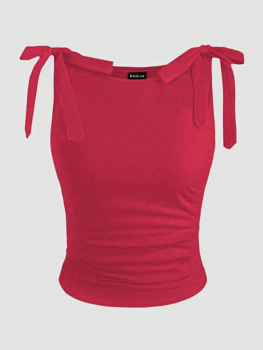 GlowEve Women's Summer Tank Top, Black, Round Neck, Sleeveless, Tie Shoulder Design, Slim Fit, Versatile & Fashionable