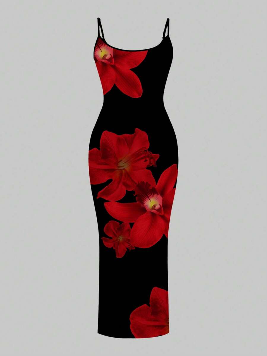 Slaydiva 2025/Summer Outfits For Women/Fall Women Clothes/Summer Dresses For Women/Elegant Dresses For Women/Wedding Guest Dress Women/Vacation Outfits Woman/Going Out/Classy Outfits For Women/Floral Graphic Casual Minimalist Sleeveless Dress Chic Dress