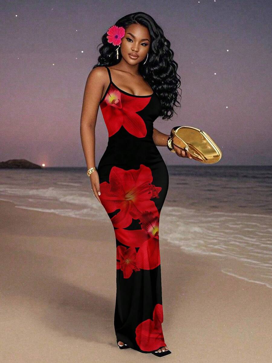 Slaydiva 2025/Summer Outfits For Women/Fall Women Clothes/Summer Dresses For Women/Elegant Dresses For Women/Wedding Guest Dress Women/Vacation Outfits Woman/Going Out/Classy Outfits For Women/Floral Graphic Casual Minimalist Sleeveless Dress Chic Dress