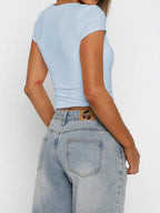Vaiaye Women's Spring-Summer Sexy Fitted Knit Top, Solid Color Square Neck Casual T-Shirt, Suitable For Valentine's Day