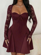 SHEIN Allurite Holiday Costume Dress Christmas Party Ball White Lace Long Sleeve Princess Tutu Sexy Mini Dress;Fall Women Clothes;Holiday Party Dress;New Year Eve Dress;New Years Women Outfit,Valentine's Day Mini Dress, Spring/Summer Mini Dress,Black And White Stitching Black Corset Dress Dinner Date Dress Sweetheart Neckline Dress Corset Top Dress Wine Dress Maroon Dress