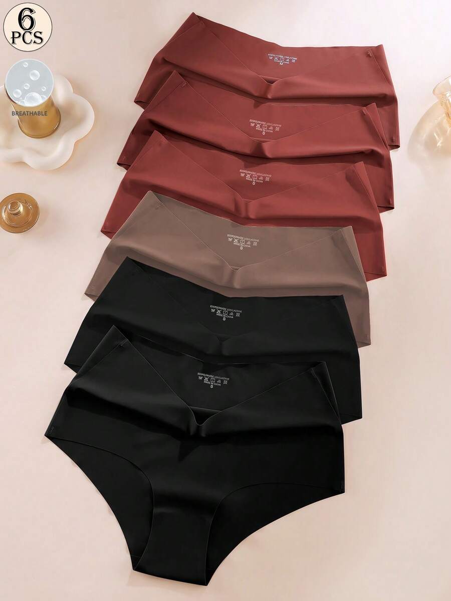 Aofeiqike 6pcs High Waist Plus Size Women Briefs, Sexy Seamless Breathable Ice Silk Panties, Comfortable Soft Hipster Underwear