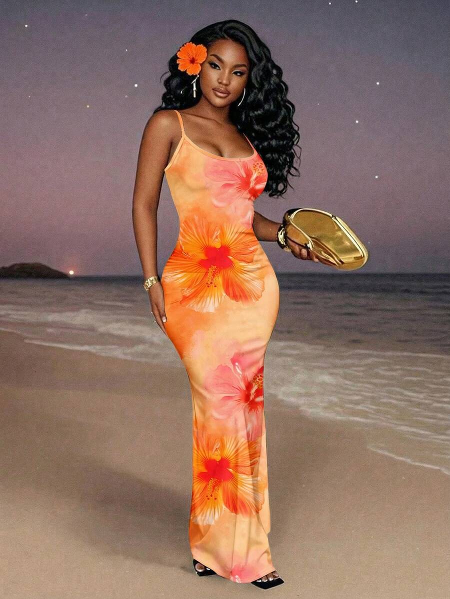 Slaydiva 2025/Summer Outfits For Women/Fall Women Clothes/Summer Dresses For Women/Elegant Dresses For Women/Wedding Guest Dress Women/Vacation Outfits Woman/Going Out/Classy Outfits For Women/Floral Graphic Casual Minimalist Sleeveless Dress Chic Dress