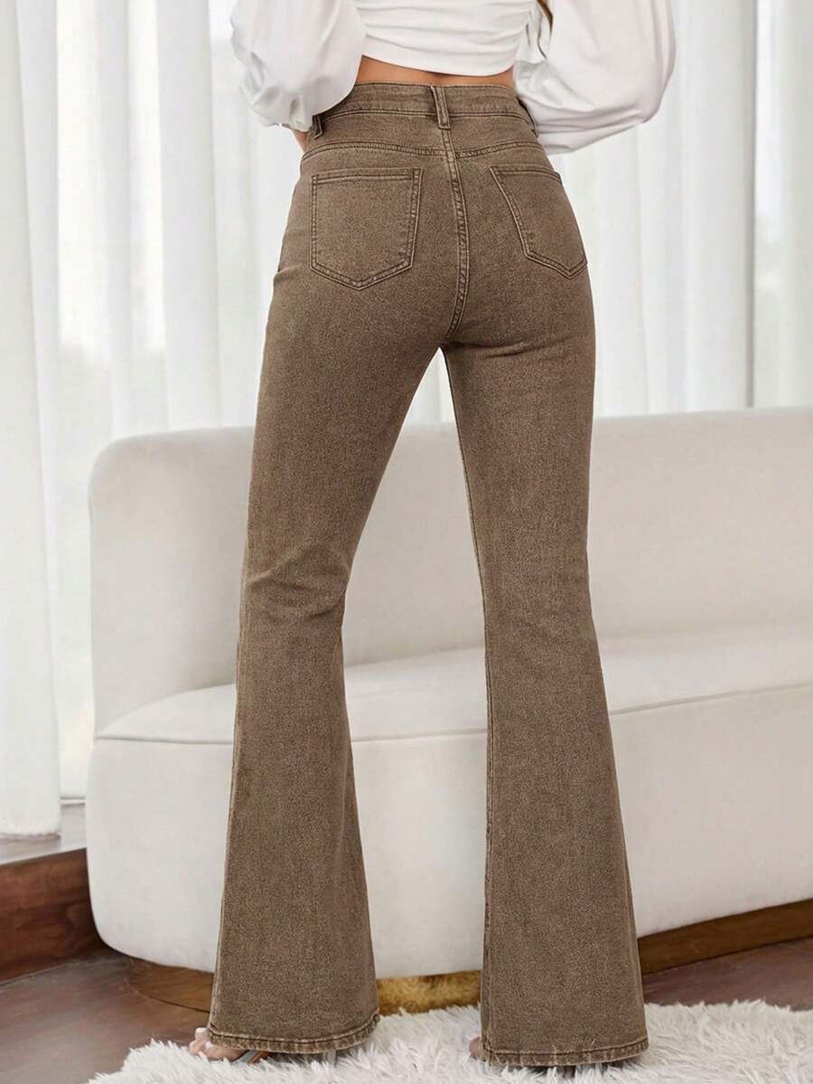 EMERY ROSE Slim Fit Flare Leg Casual Versatile Button Pocket Women Jeans