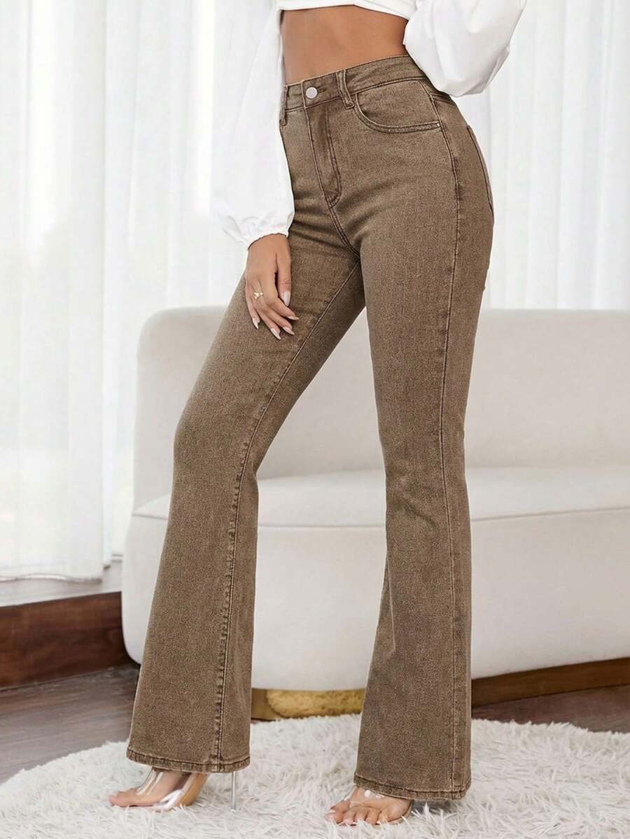 EMERY ROSE Slim Fit Flare Leg Casual Versatile Button Pocket Women Jeans
