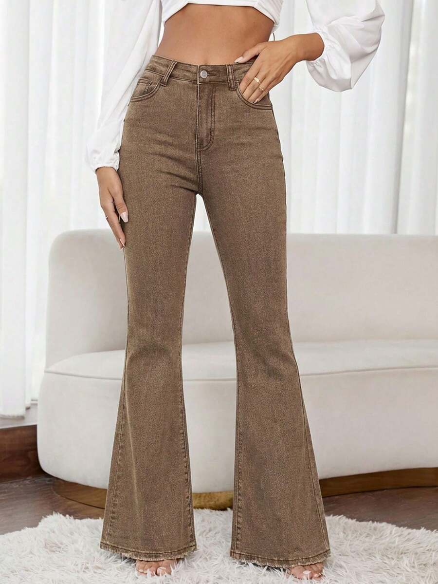 EMERY ROSE Slim Fit Flare Leg Casual Versatile Button Pocket Women Jeans