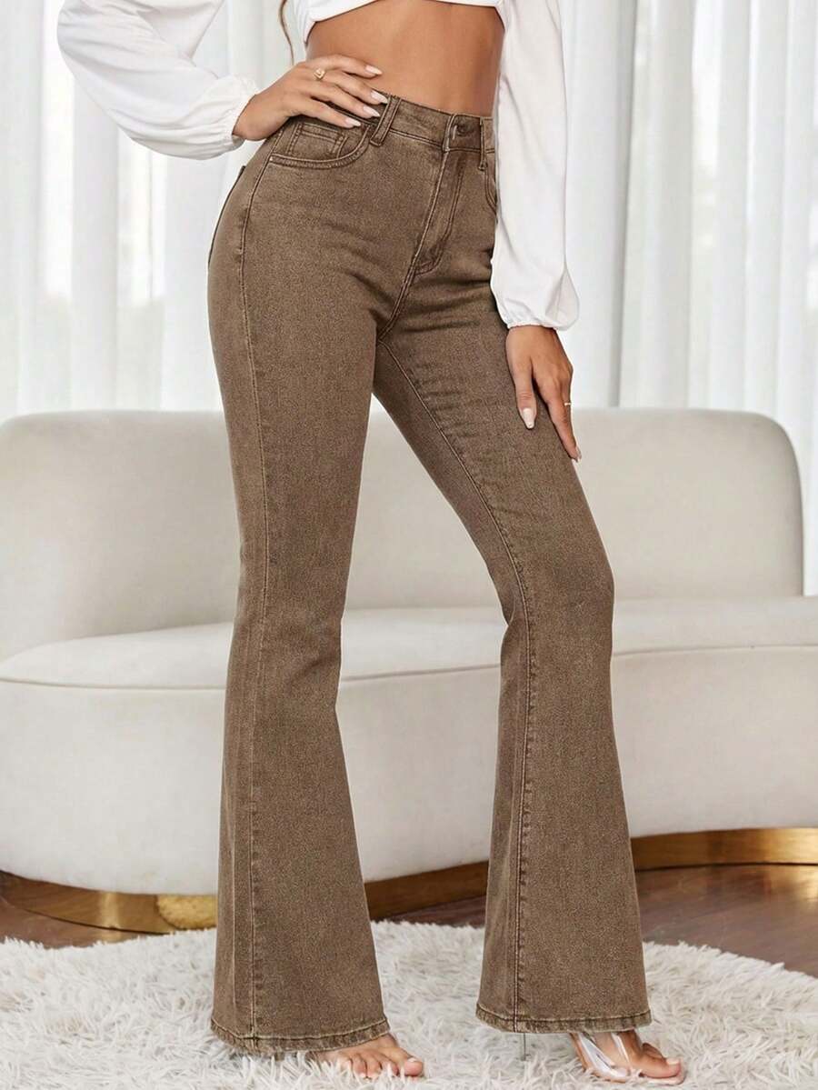 EMERY ROSE Slim Fit Flare Leg Casual Versatile Button Pocket Women Jeans