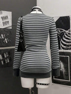 StreetHx Women's Casual Striped V-Neck Long Sleeve Short Dress