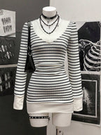 StreetHx Women's Casual Striped V-Neck Long Sleeve Short Dress