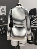 StreetHx Women's Casual Striped V-Neck Long Sleeve Short Dress