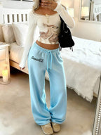 CovetEZ Women's Casual Loose Solid Color Drawstring Waist Sweatpants Wide Leg Sweatpants Graduation,Back To School Outfits,Graduation,Teacher Outfits For Women,Back To School