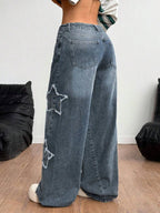 Coolane Women's Winter/All-Season Streetwear  Hippie   Music Festival Party Casual Preppy Vintage Basic Star Patched Washed Comfortable Black Baggy  Jeans