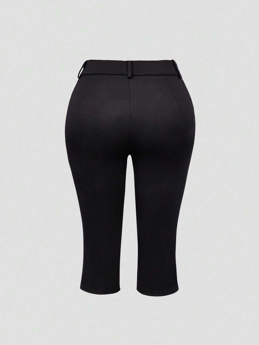 Apperloth A Apperloth Women's Lightweight 7/8 Pants, Elegant Black Skort, Stretchy Slit Hem, Slim Fit Leggings, 7/8 Pants, Skinny Pants, Button & Zipper Design, Suitable For Summer/Autumn Casual, Outing, And Date Wear