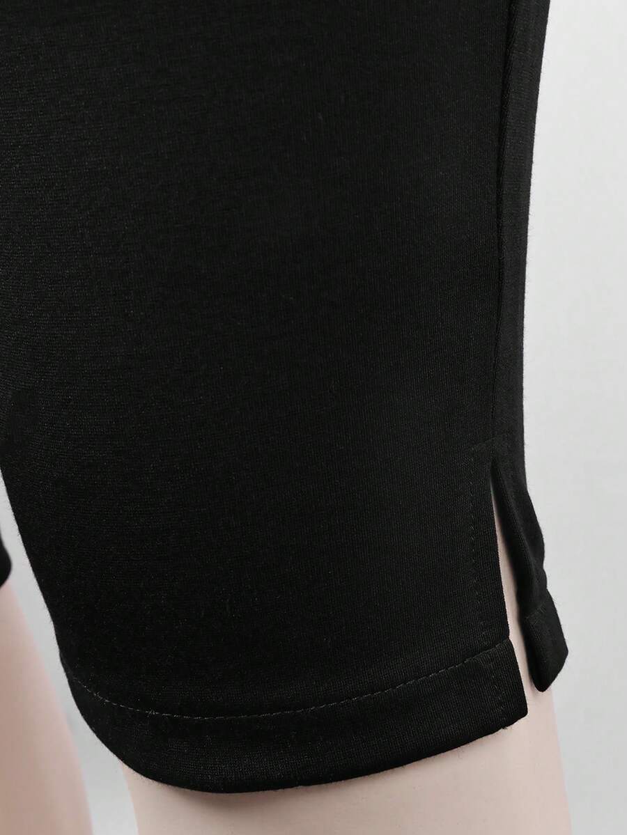 Apperloth A Apperloth Women's Lightweight 7/8 Pants, Elegant Black Skort, Stretchy Slit Hem, Slim Fit Leggings, 7/8 Pants, Skinny Pants, Button & Zipper Design, Suitable For Summer/Autumn Casual, Outing, And Date Wear