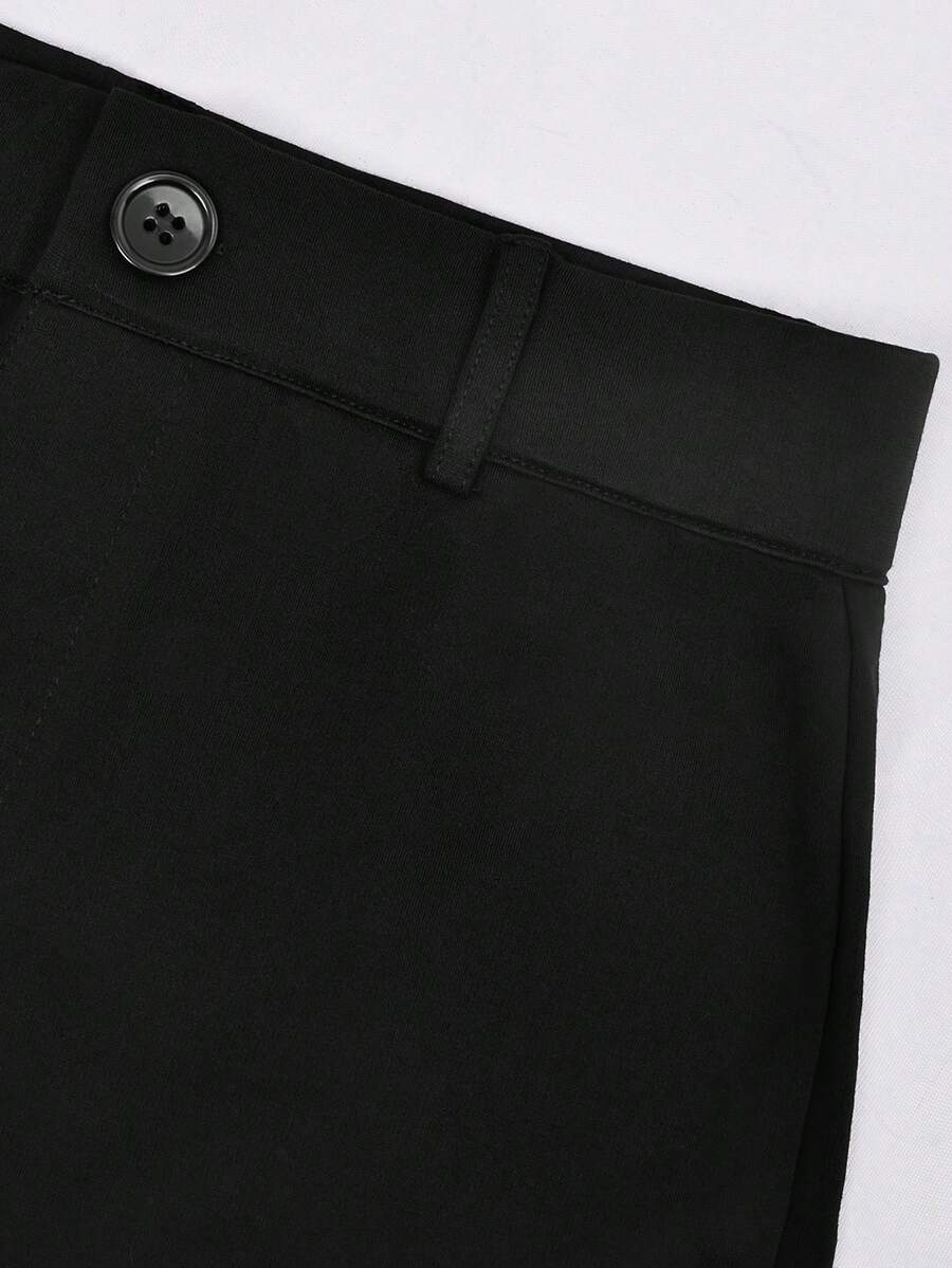 Apperloth A Apperloth Women's Lightweight 7/8 Pants, Elegant Black Skort, Stretchy Slit Hem, Slim Fit Leggings, 7/8 Pants, Skinny Pants, Button & Zipper Design, Suitable For Summer/Autumn Casual, Outing, And Date Wear