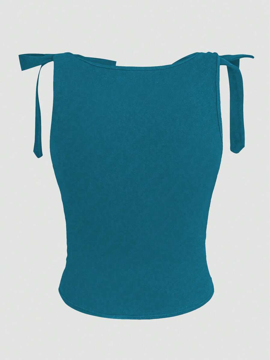 GlowEve Women's Summer Tank Top, Black, Round Neck, Sleeveless, Tie Shoulder Design, Slim Fit, Versatile & Fashionable