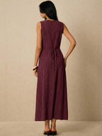 Poéselle Women's Dresses Linen Dresses Tie Back Waist Button Placket Striped Dress Vest Dress Boho Holiday Women's Sleeveless Striped Dress Casual Vacation Y2k Clothes Country Concert Outfit Old Money Streetwear Going Out Outfits Vintage