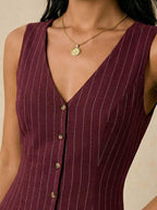Poéselle Women's Dresses Linen Dresses Tie Back Waist Button Placket Striped Dress Vest Dress Boho Holiday Women's Sleeveless Striped Dress Casual Vacation Y2k Clothes Country Concert Outfit Old Money Streetwear Going Out Outfits Vintage