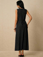 Poéselle Women's Dresses Linen Dresses Tie Back Waist Button Placket Striped Dress Vest Dress Boho Holiday Women's Sleeveless Striped Dress Casual Vacation Y2k Clothes Country Concert Outfit Old Money Streetwear Going Out Outfits Vintage