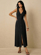 Poéselle Women's Dresses Linen Dresses Tie Back Waist Button Placket Striped Dress Vest Dress Boho Holiday Women's Sleeveless Striped Dress Casual Vacation Y2k Clothes Country Concert Outfit Old Money Streetwear Going Out Outfits Vintage