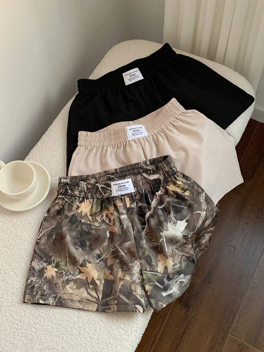 Comfortcana 3pcs Comfortable Women's Short Length Casual Shorts In Woven Fabric For Everyday Looks Shorts Pack Camo Print Shorts